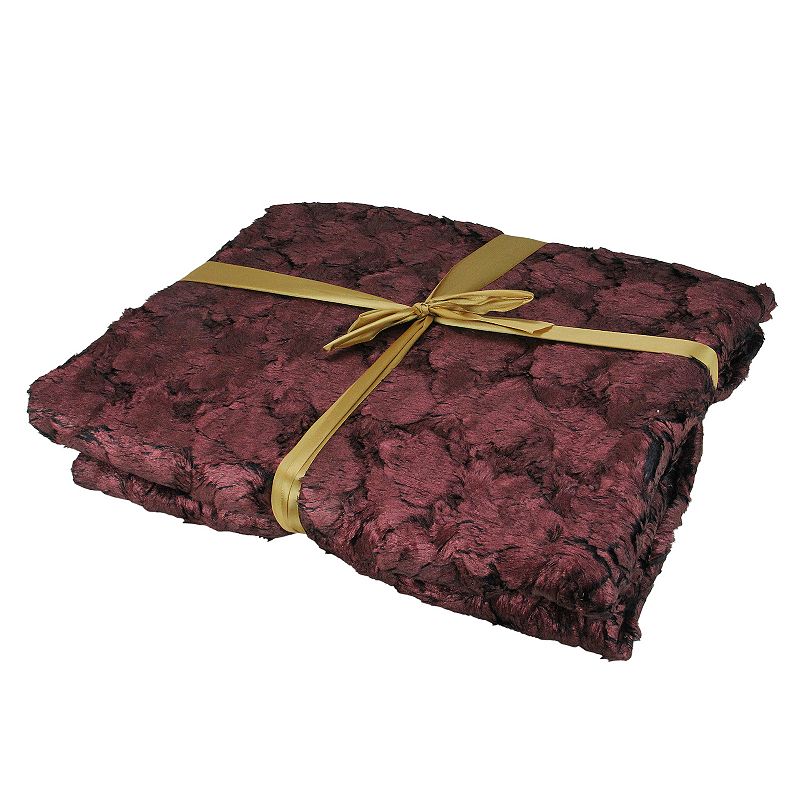 Burgundy and Black Plush and Velvety Faux Fur Throw Blanket 50 x 60