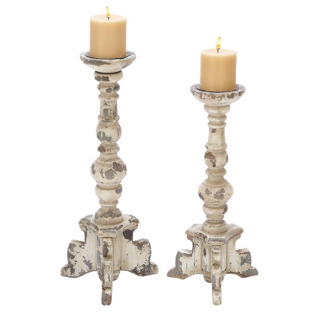 Set Of 2 Classic Distressed Wooden Candle Holders White Olivia amp May