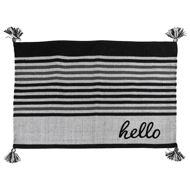 Striped Hand Woven Indoor Outdoor Rug Black