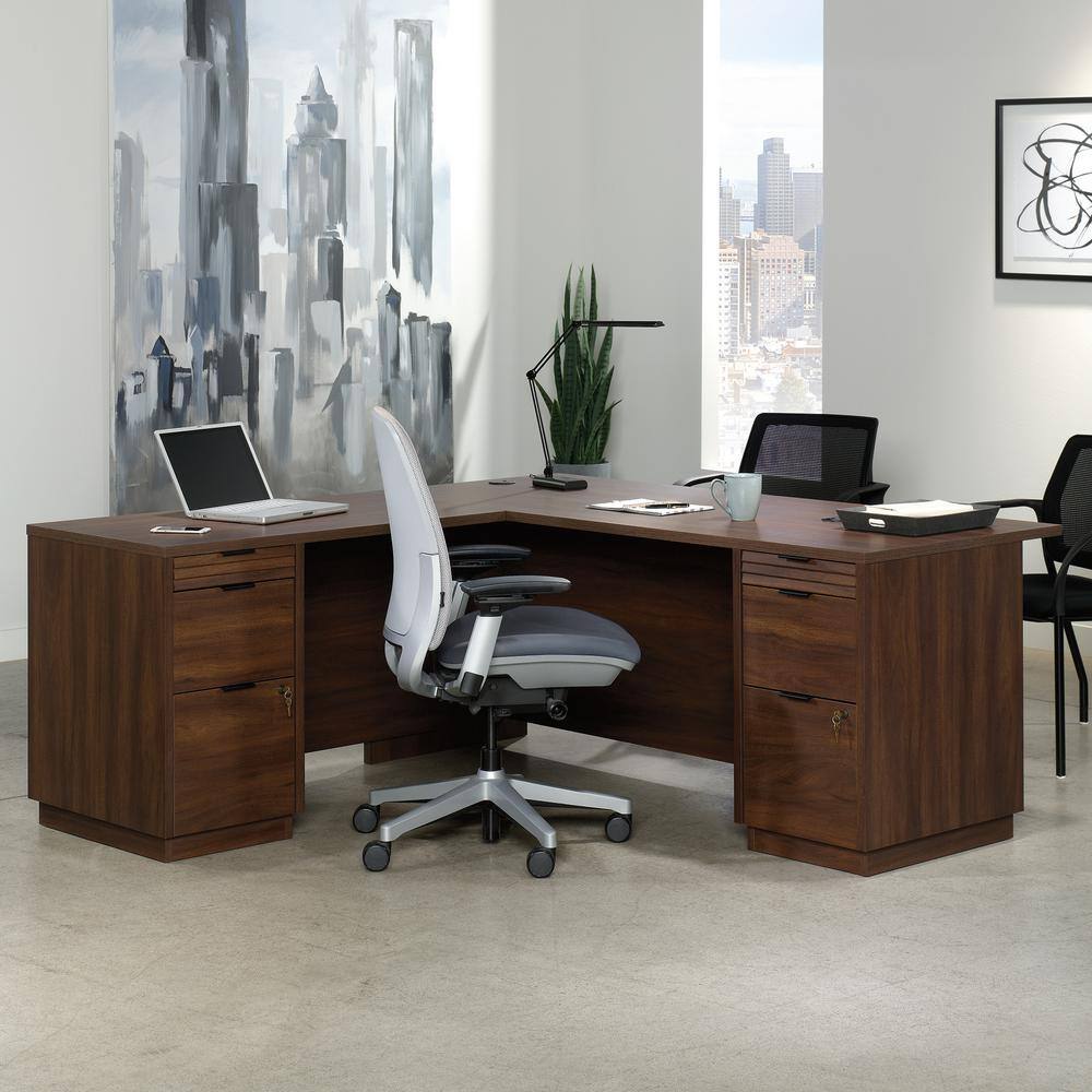 WORKSENSE Palo Alto 71.181 in. L-Shaped Spiced Mahogany 6-Drawer Commercial Computer Desk 427798