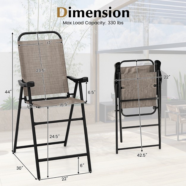 Costway 2 Pcs Patio Bar Chair Folding Bar Height Metal Frame With Footrest Garden Blue coffee