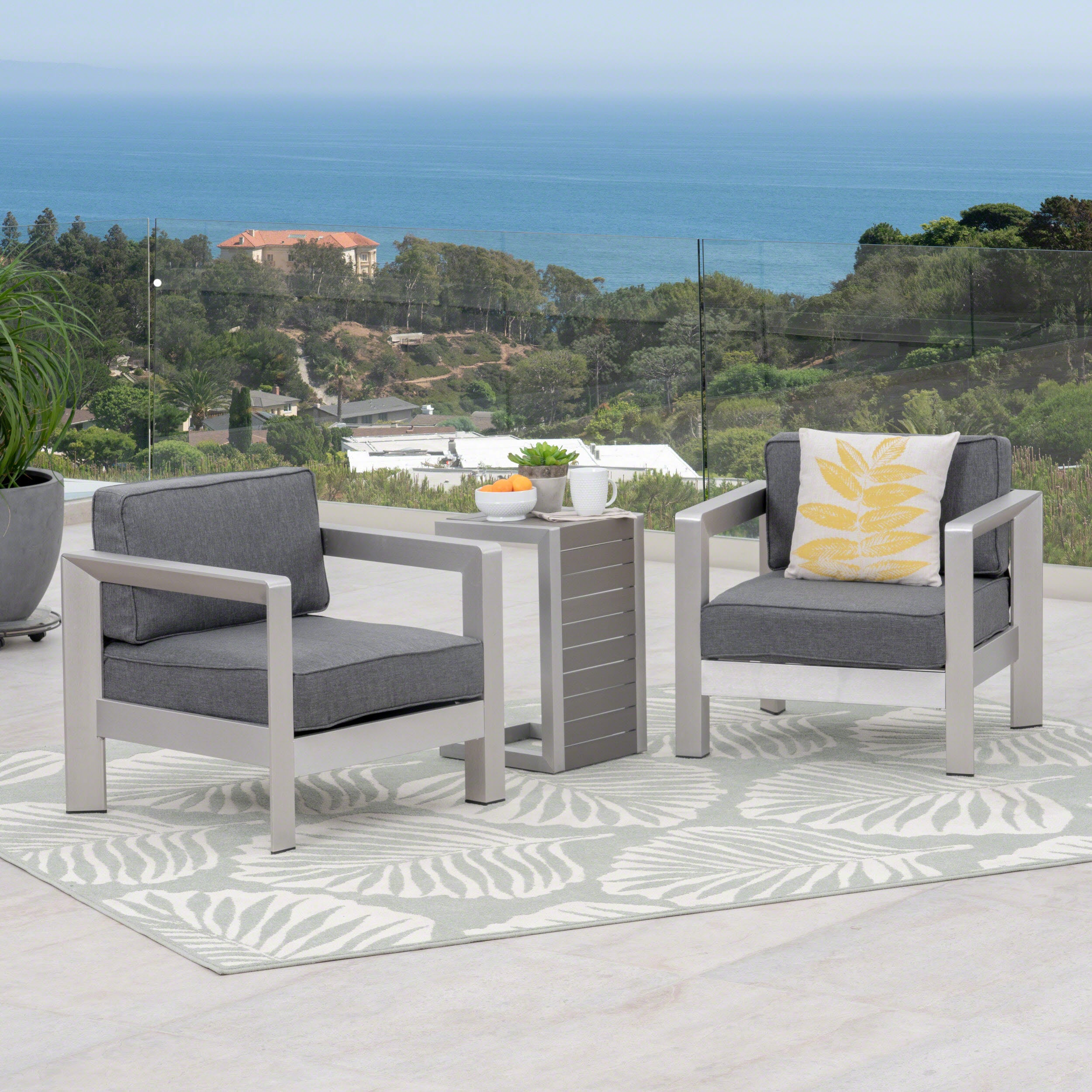 Emily 3-piece Outdoor Aluminum Club Chairs with Side Table