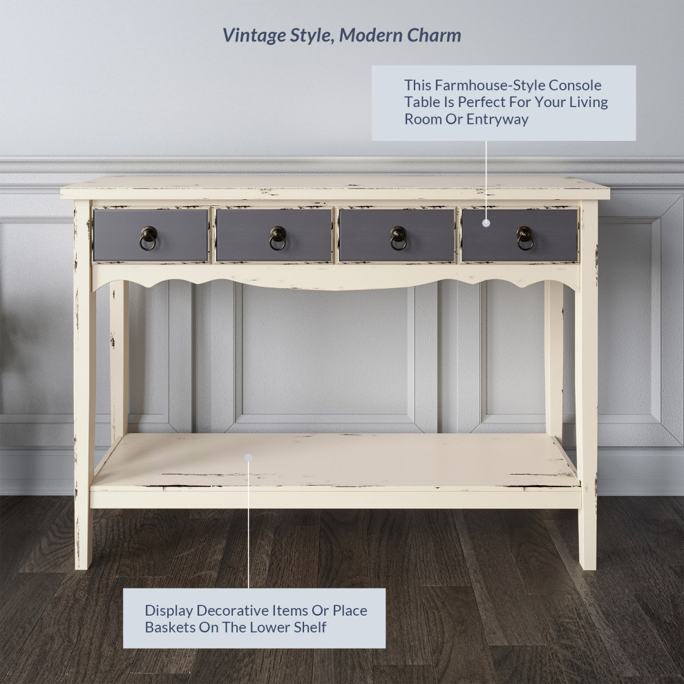 Freestanding Drawer Storage Console Table  Antique White   Farmhouse   Console Tables   by OneBigOutlet  Houzz