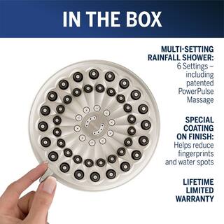 Waterpik 6-Spray Patterns 7 in. Drencher Wall Mount Adjustable Fixed Shower Head in Brushed Nickel XED-639E