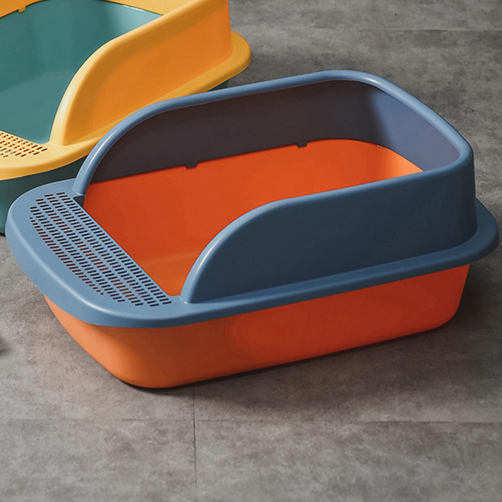 Semi Open Litter Box， Heighten Detachable Design Portable Bedpan Tray Splashing Toilet for Sand Box Supplies Travel Small Animals Orange