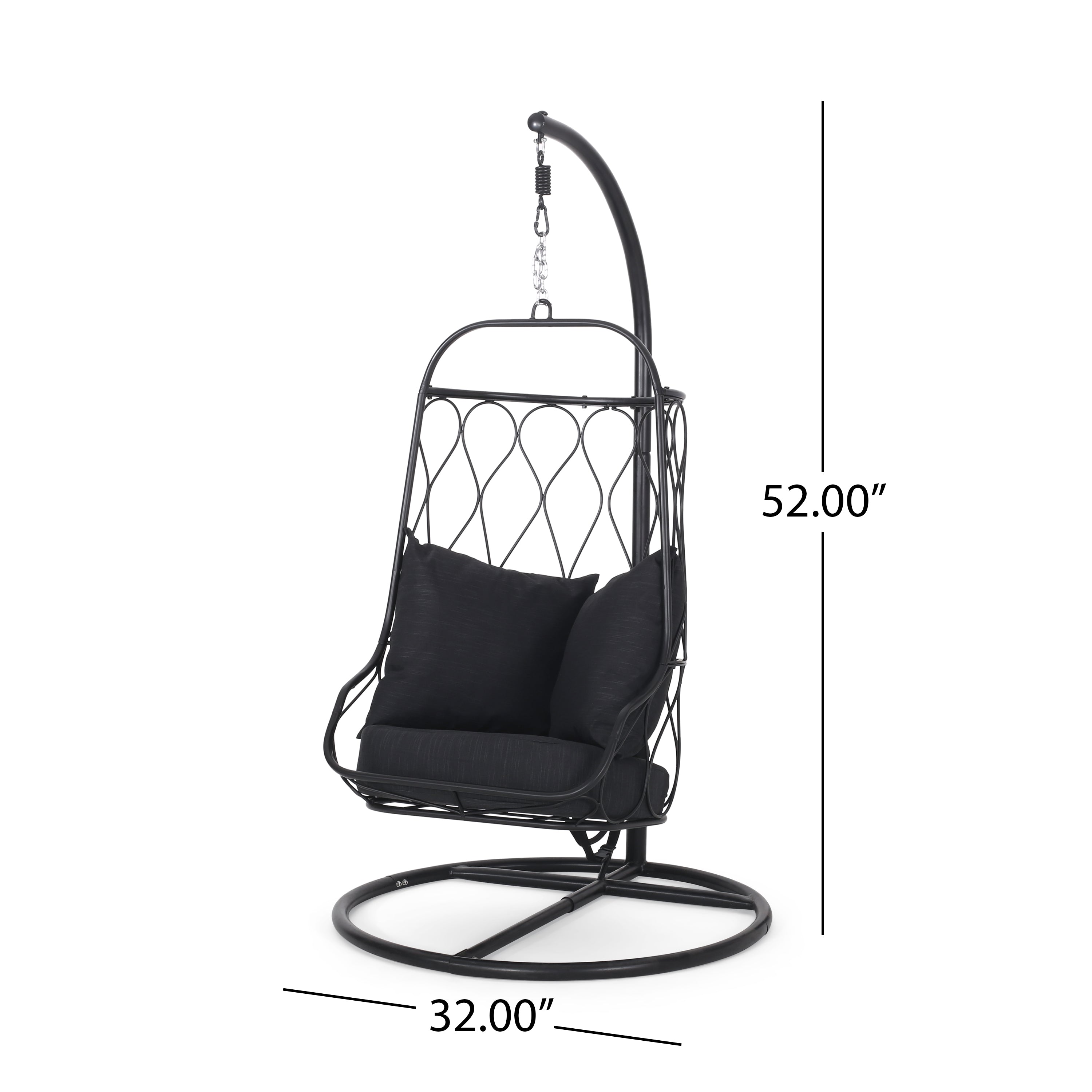 Edgell Indoor/Outdoor Hanging Chair with Stand, Black