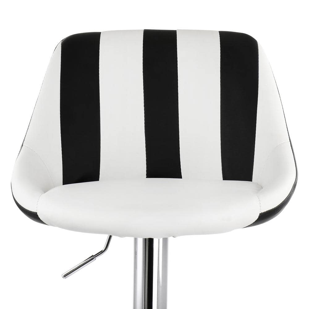 Elama 2-Piece Adjustable 40.5 in. ch Faux Leather Bar Stool in Striped Black and White with Chrome Base 985116708M