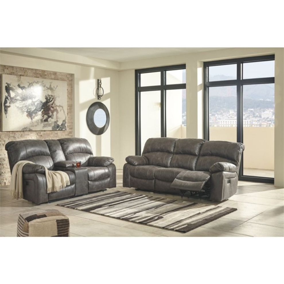 Bowery Hill Contemporary Fabric Gray Finish Power Reclining Sofa   Contemporary   Sofas   by Homesquare  Houzz