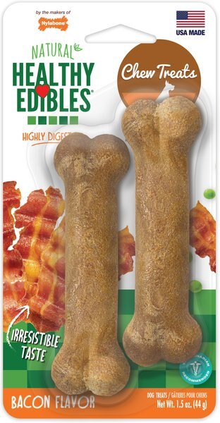 Nylabone Healthy Edibles All-Natural Long Lasting Bacon Flavor Chews Dog Treats， X-Small/Petite