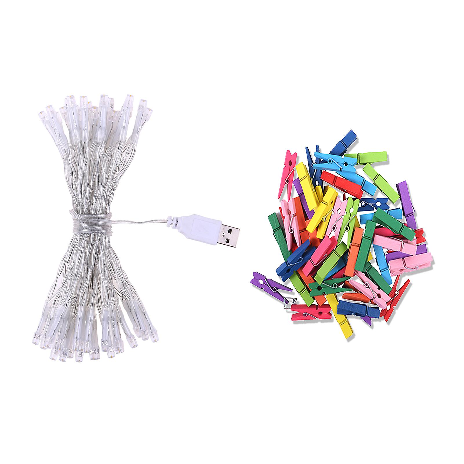 4.0m 40 Lights Usb String Light + 40pcs Random Color Wooden Clips Diy Photo Clip Room Decoration