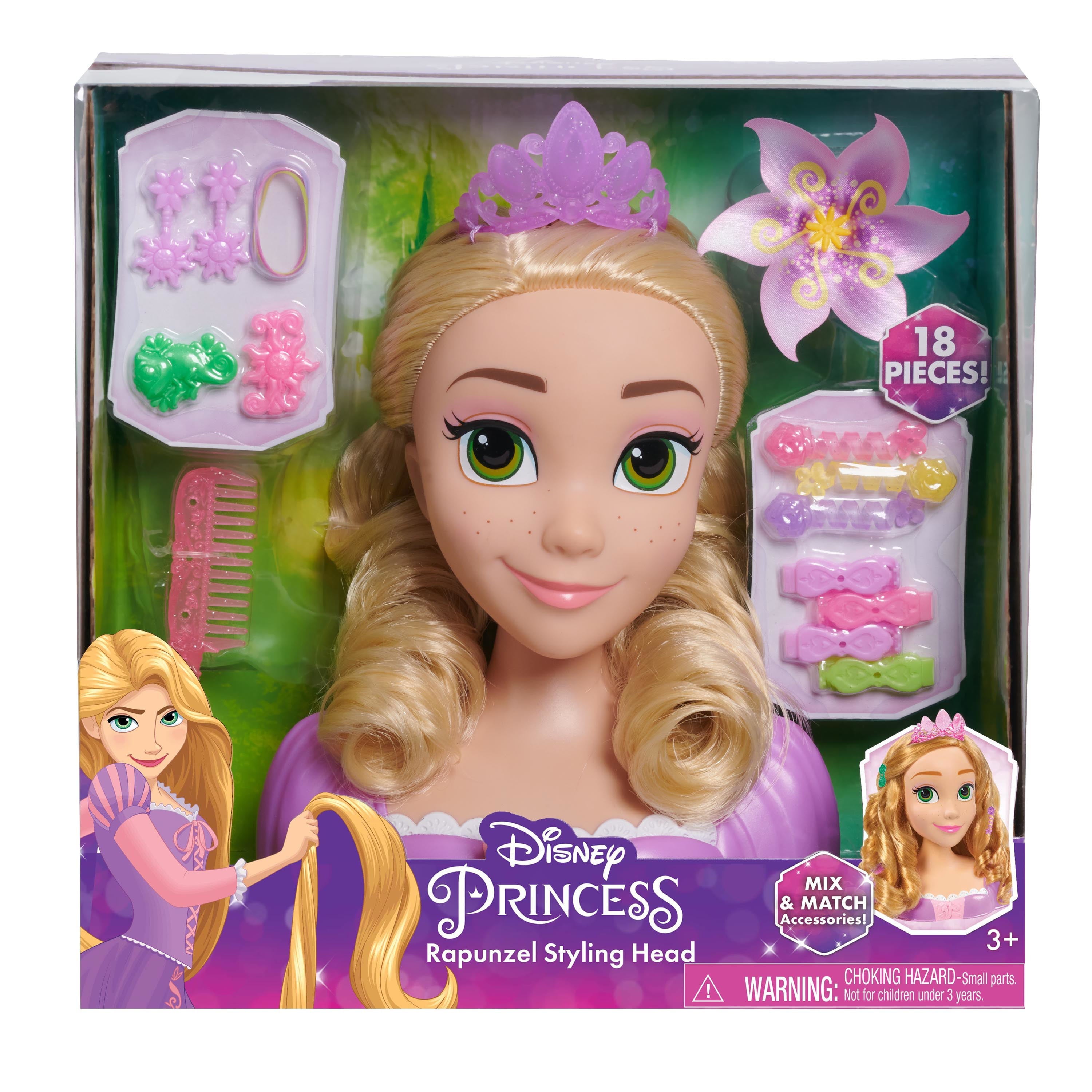 Disney Princess Rapunzel Styling Head, 18-pieces, Pretend Play, Officially Licensed Kids Toys for Ages 3 Up, Gifts and Presents