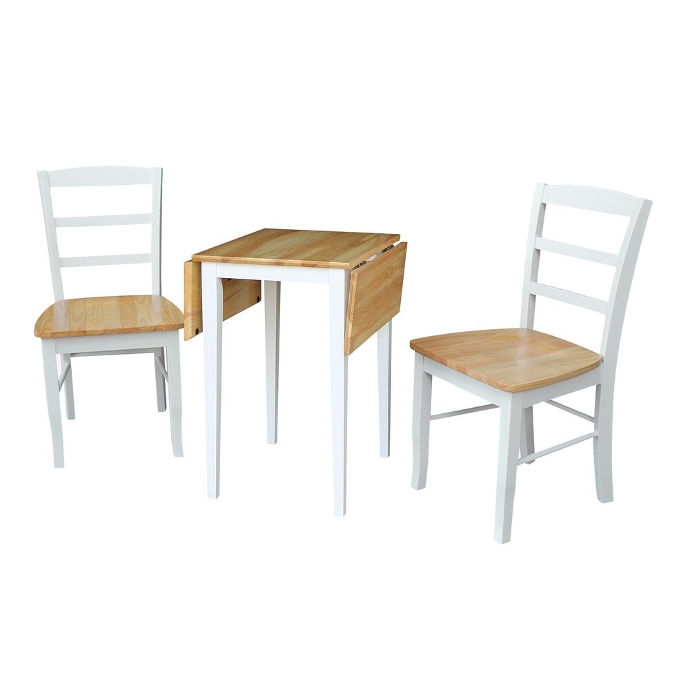 International Concepts Small Dual Drop Leaf Table with 2 Madrid Ladderback Chairs   Set of 3