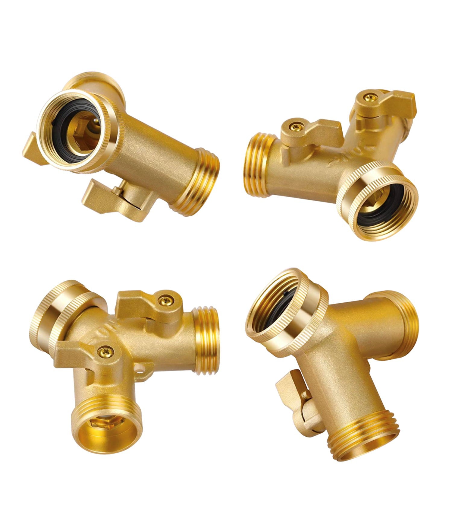 Deli2020 Brass Garden Hose Y Splitter (2 Way Shut-off)， 3/4