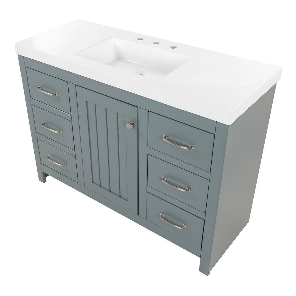 Home Decorators Collection Glint 48.5 in. W x 18.75 in. D Bath Vanity in Sage with Cultured Marble Vanity Top in White with Integrated Sink B48X20095