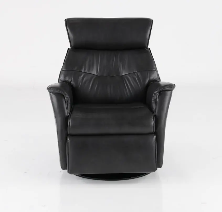 Captain Charcoal Gray Large Leather Swivel Glider Power Recliner