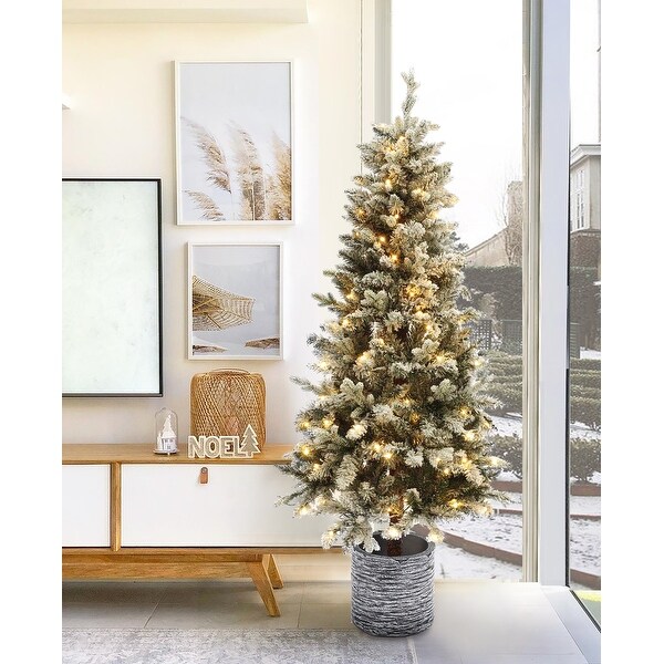 5.6Ft PreLit LED Artificial Slim Fir Christmas Tree with Pot