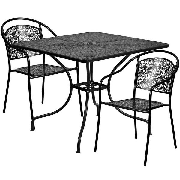 35.5inch Square Steel 3piece Patio Table Set with Round Back Chairs