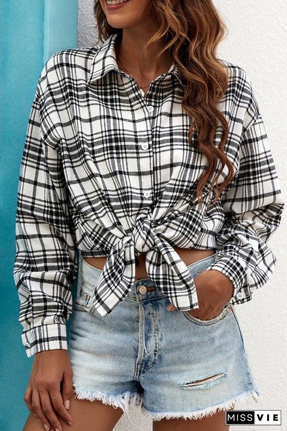 Long Sleeve Button Up Plaid Shirt