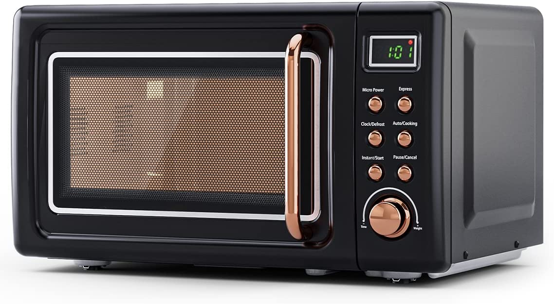 Compact Microwave Oven  General Retro Small Countertop Microwave 0.7 cu. ft. 700W with 8 Auto-cooking Set(Black)