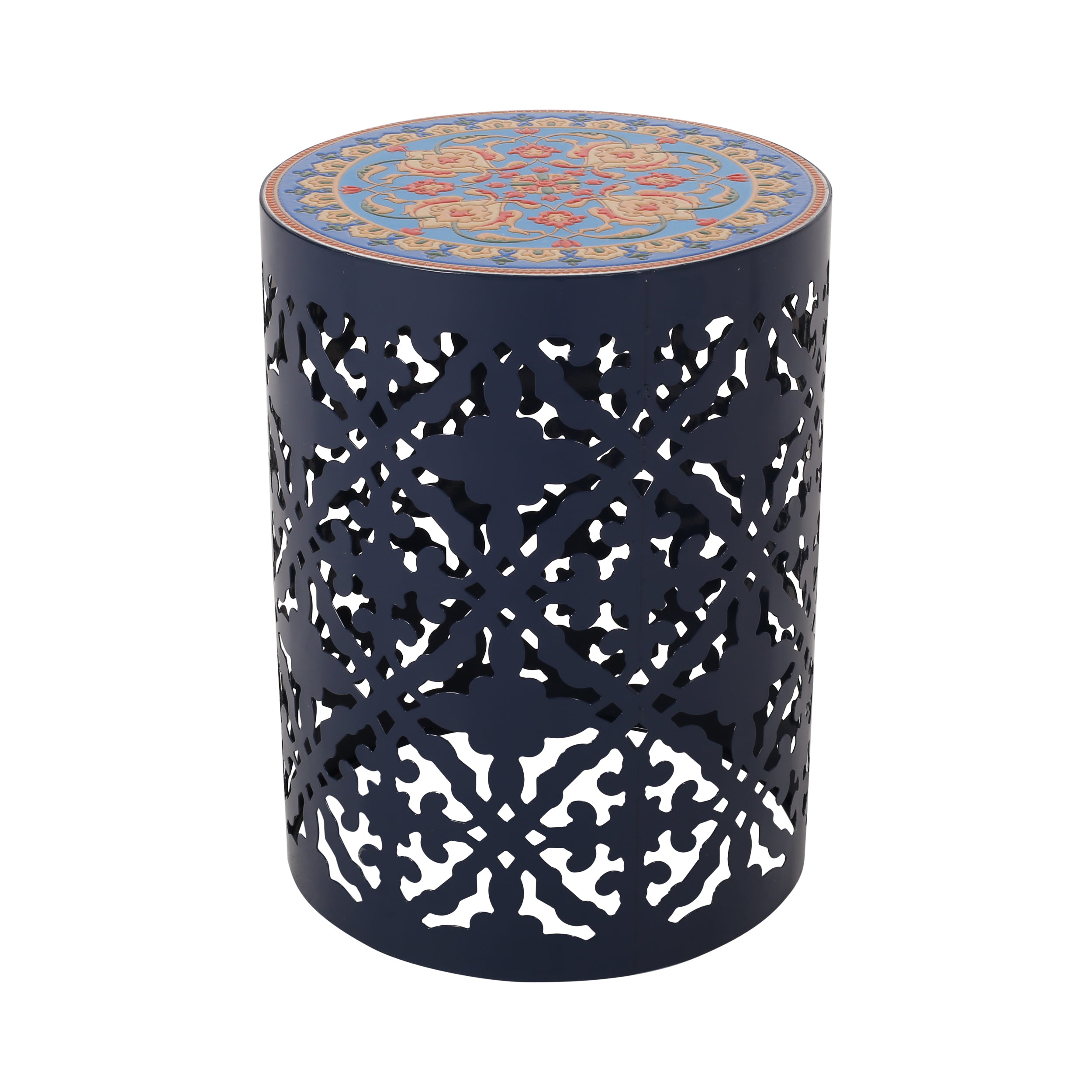 Kenzi Outdoor Lace Cut Side Table with Tile Top