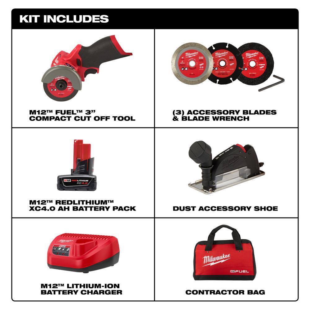 MW M12 FUEL 12-Volt 3 in. Lithium-Ion Brushless Cordless Cut Off Saw Kit with M12 ROVER Service Light 2522-21XC-2367-20