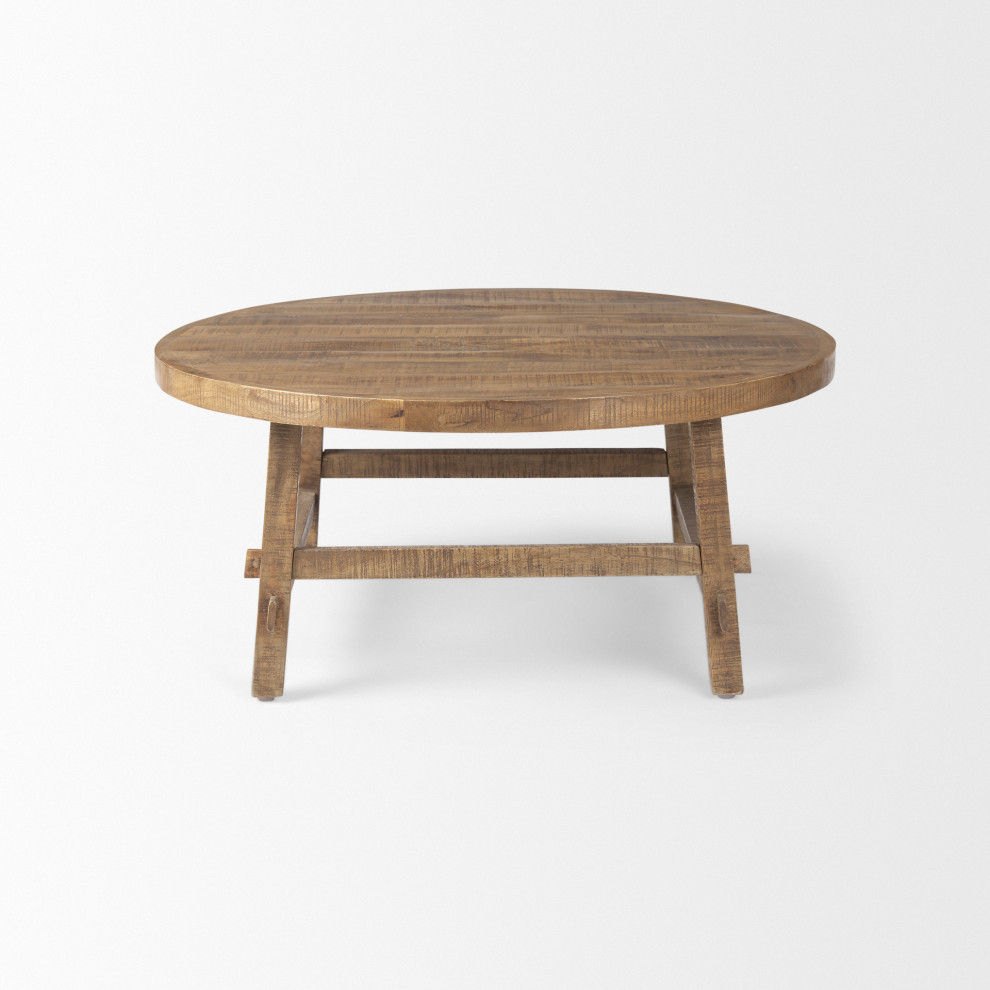 Rosie Round Medium Brown Solid Wood Coffee Table   Rustic   Coffee Tables   by Mercana  Houzz