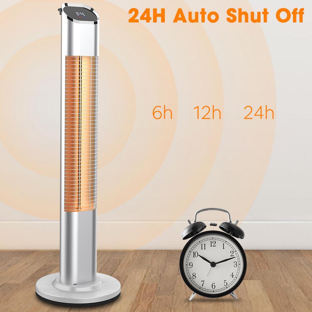 PATIOBOSS 1500Watt Electric Quratz Outdoor Tower Heater Freestanding Infrared Patio Heater with Remote Control Sliver