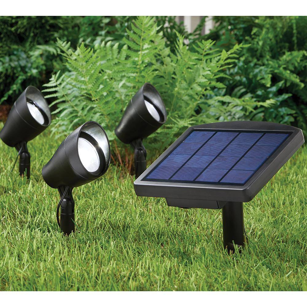 Hampton Bay Solar 50 Lumens Black Integrated LED Spotlight with Remote Panel (3-Pack) WeatherWaterRust Resistant 91950