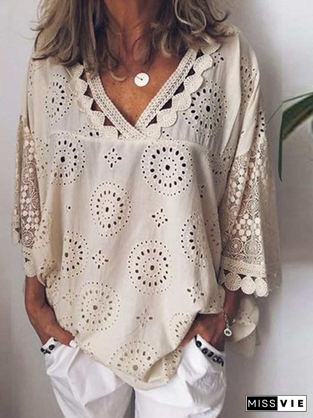 Women blouse Hollow Out  Lace Patchwork tops women plus size 5xl Tops