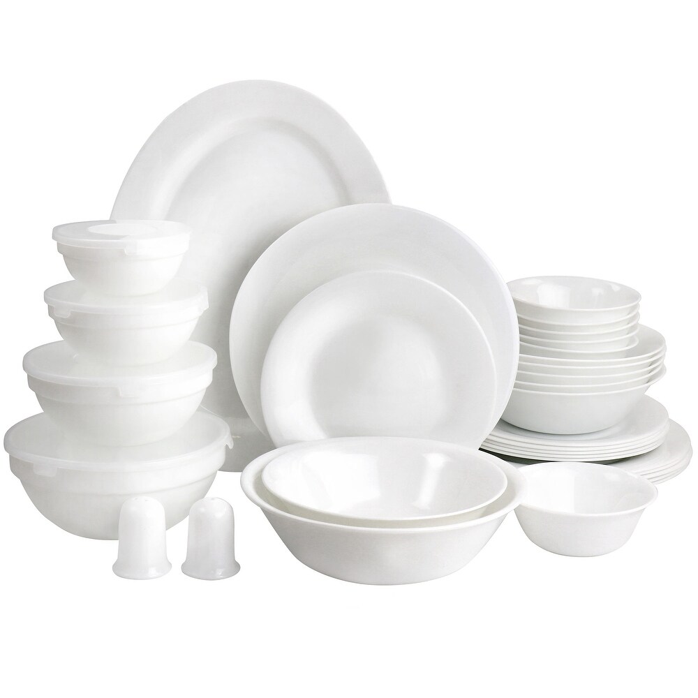 Gibson Ultra 36 Piece Tempered Opal Glass Combo Dinnerware Set in White   36 Piece