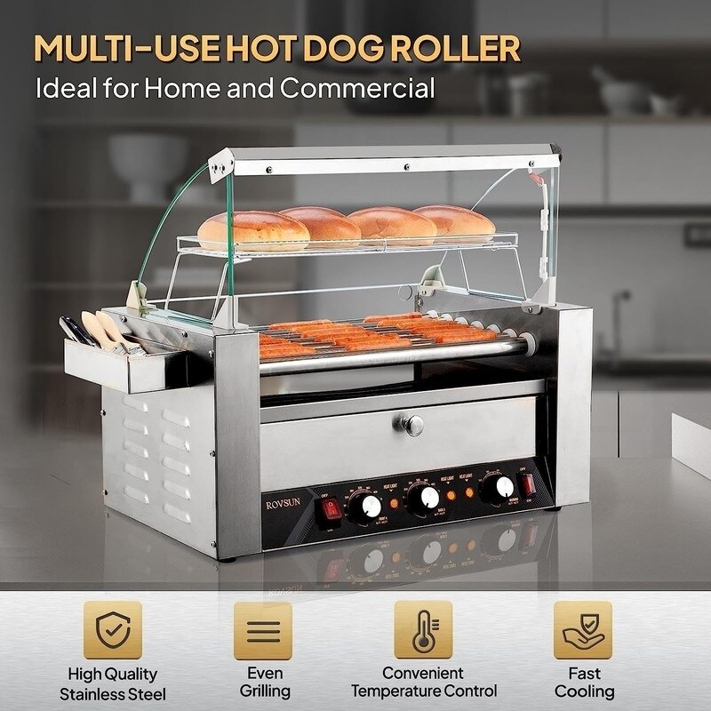 Electric Stainless Steel Hot Dog Grill Cooker Machine