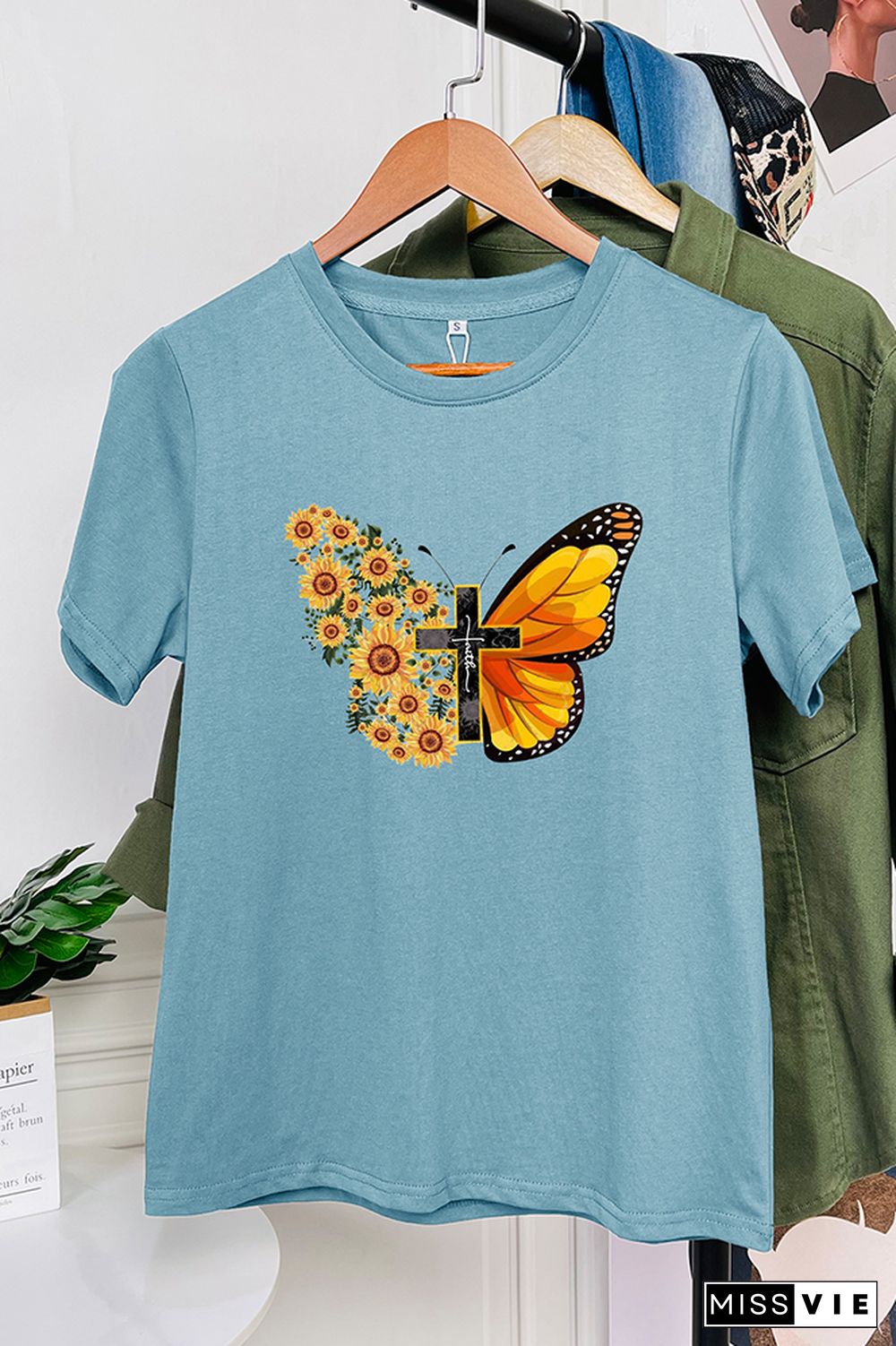 Butterfly Print Short Sleeve Graphic Tee Wholesale