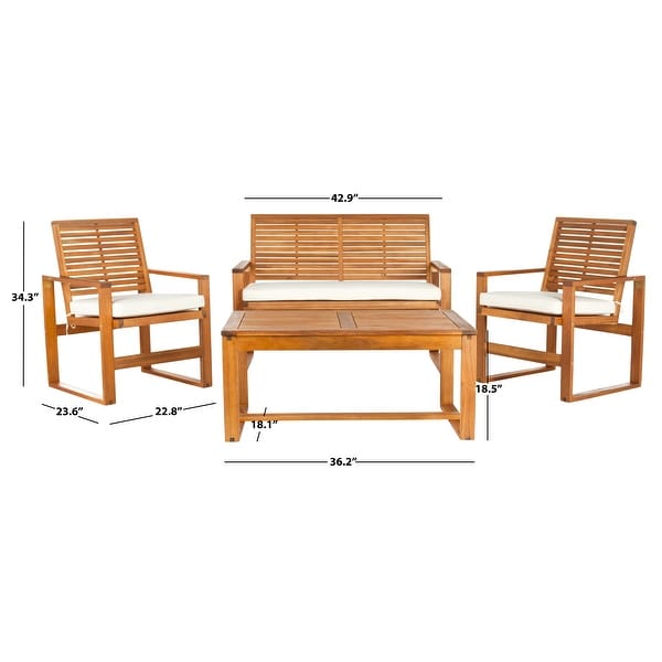 SAFAVIEH Outdoor Living Cushioned Brown Acacia Wood 4piece Patio Set