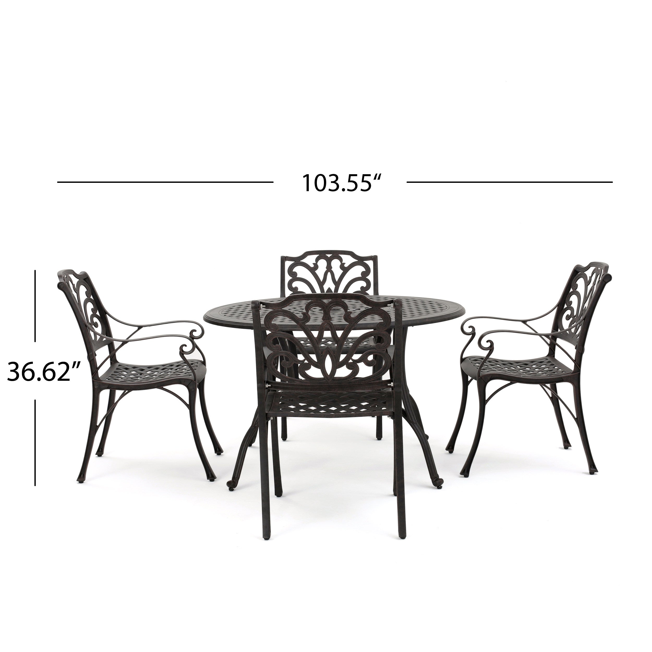 Calandra Outdoor 5 Piece Bronze Cast Aluminum Circular Dining Set