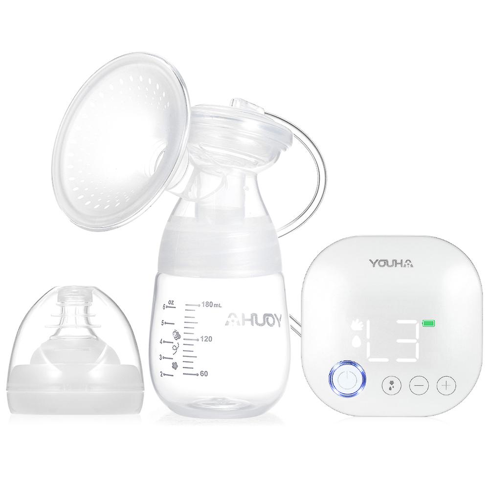 White Youha Portable Single Electric Breast Pump Memory Function Massage and Expression and Mixed 3 Modes 9 Levels Each Mode Rechargeable and Quiet Breastfe