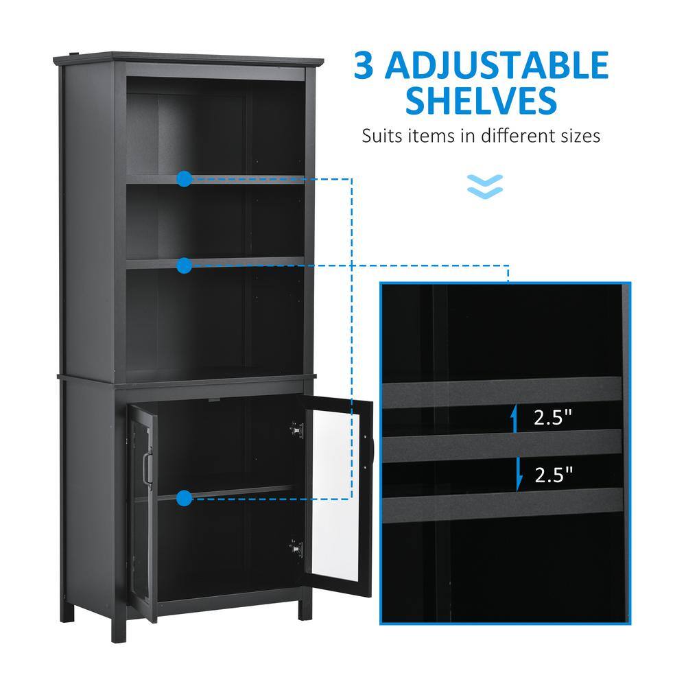 HOMCOM 70.75 in Black MDF 2-Shelf Storage Cabinet Bookcase with Adjustable Shelves Display Rack Multifunctional 836-227BK