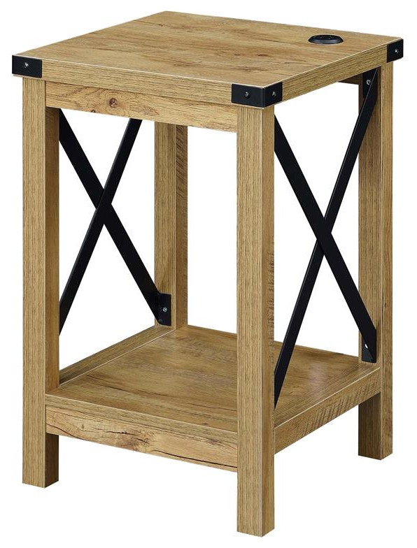 Durango End Table with Charging Station in Light English Oak Wood Finish   Industrial   Side Tables And End Tables   by Homesquare  Houzz