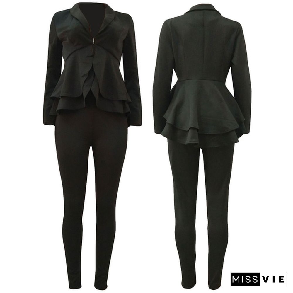 Women's 2 Piece Business Outfit Casual Blazer And Pencil Pant Suits Set