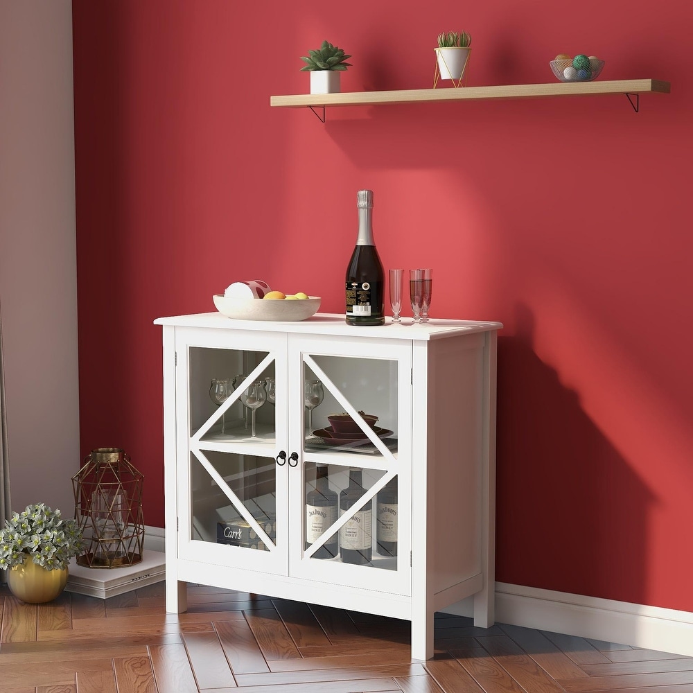 Kitchen Cabinet Sideboard with Double Glass Doors for Home Kitchen