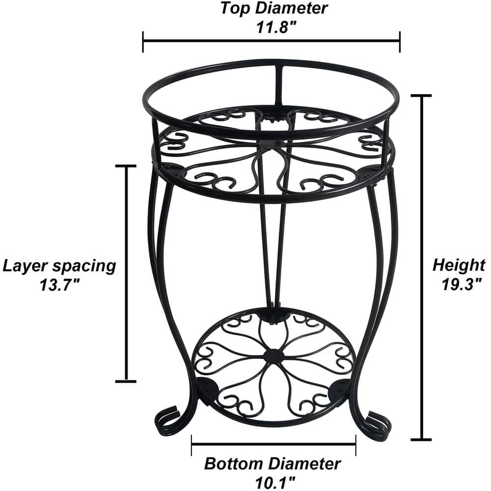 19.3 in. H Metal Plant Stand 2-Tier Potted Plant Shelf for Indoor Outdoor Wrought Iron Flower Pot Holder PUKCK2