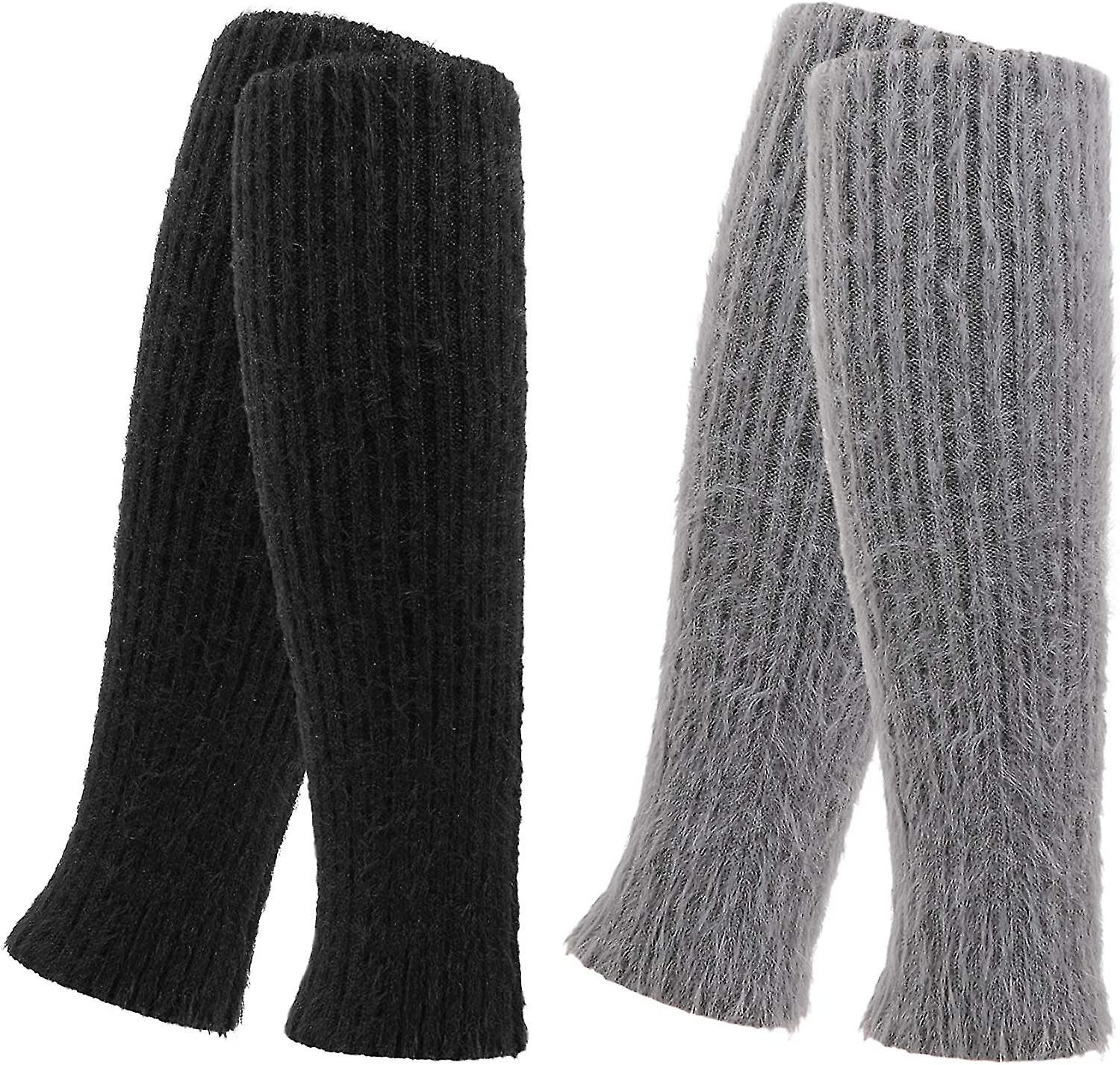 2 Pairs Fluffy Ankle Leg Warmer， Winter Knit Crochet Women's Leg Warmer Knee High Leg Warm