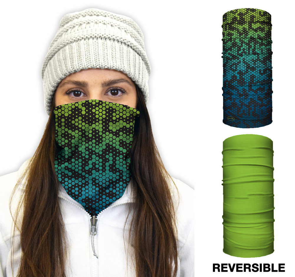 John Boy Thermal Face Guard Reversible Geometric and Green Pattern