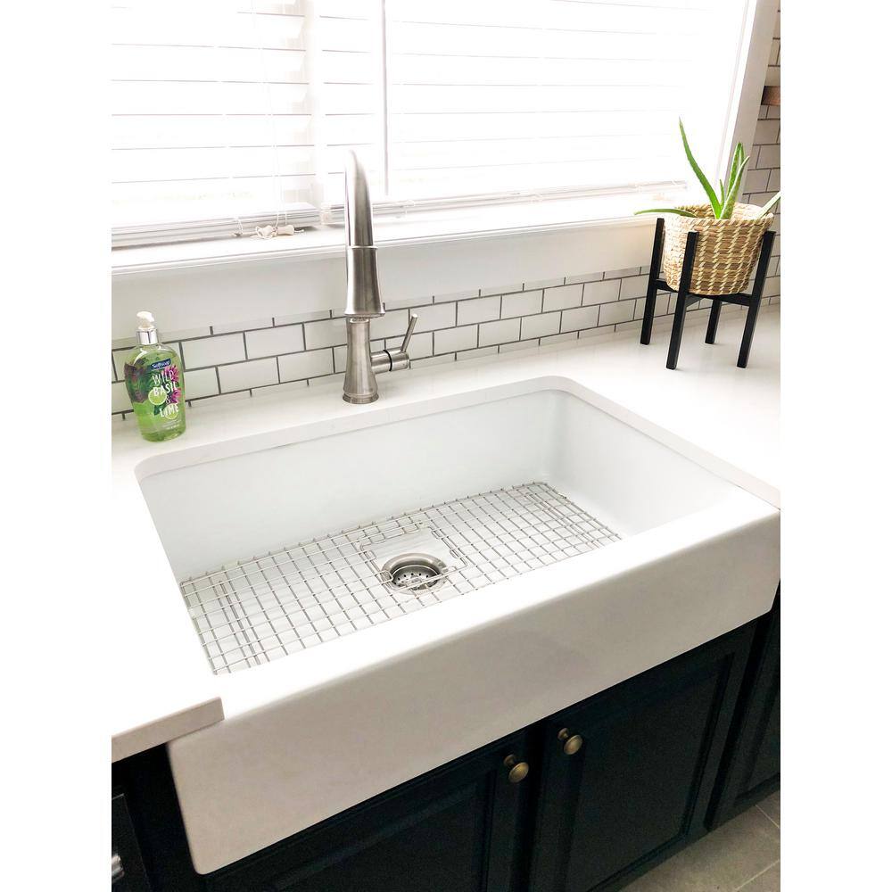 SINKOLOGY Josephine 34 in. 3-Hole Quick-Fit Drop-In Farmhouse Single Bowl Crisp White Fireclay Kitchen Sink SK450-34FC