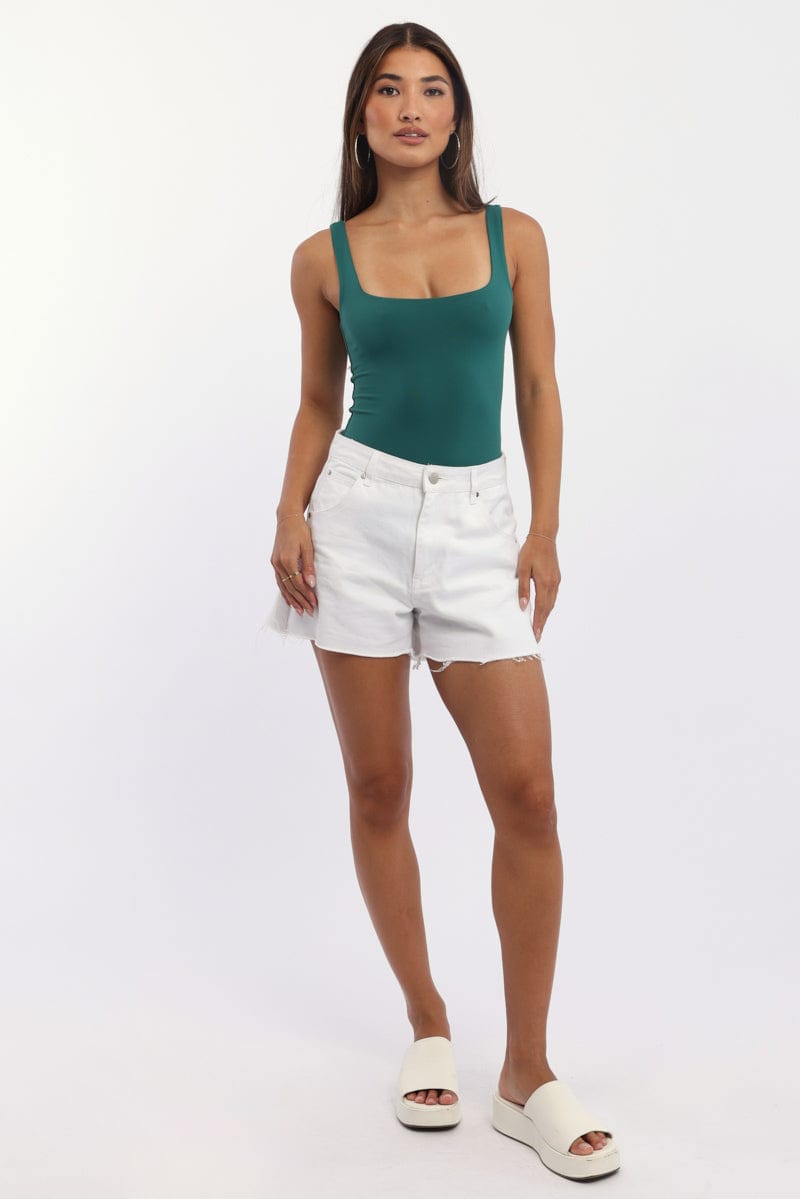 Green Bodysuit Sleeveless Double Layered Supersoft