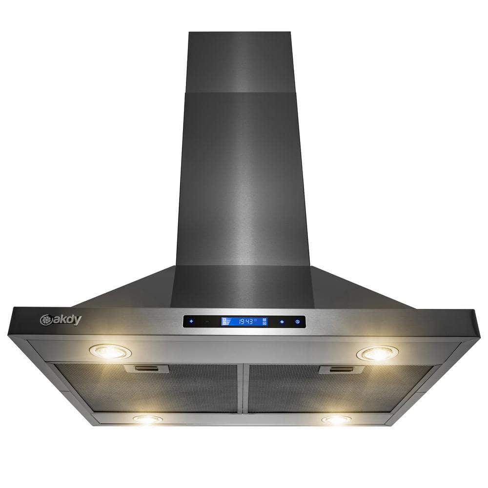 AKDY 30 in 343 CFM Convertible Kitchen Island Mount Range Hood in Black Stainless Steel Touch Control