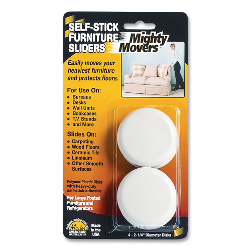 Master Caster Mighty Movers Self-Stick Furniture Sliders， Round， 2.25 Diameter， Beige， 4/Pack (87003)