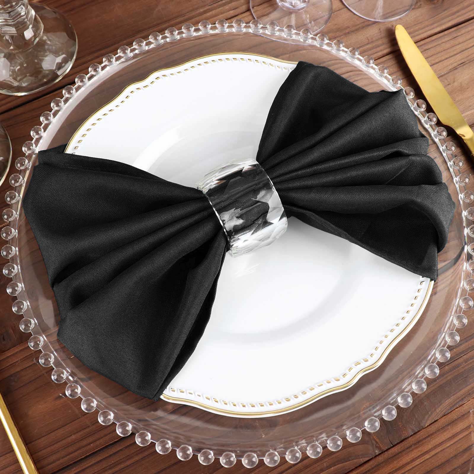 5 Pack Black Cloth Napkins with Hemmed Edges, Reusable Polyester Dinner Linen Napkins - 20