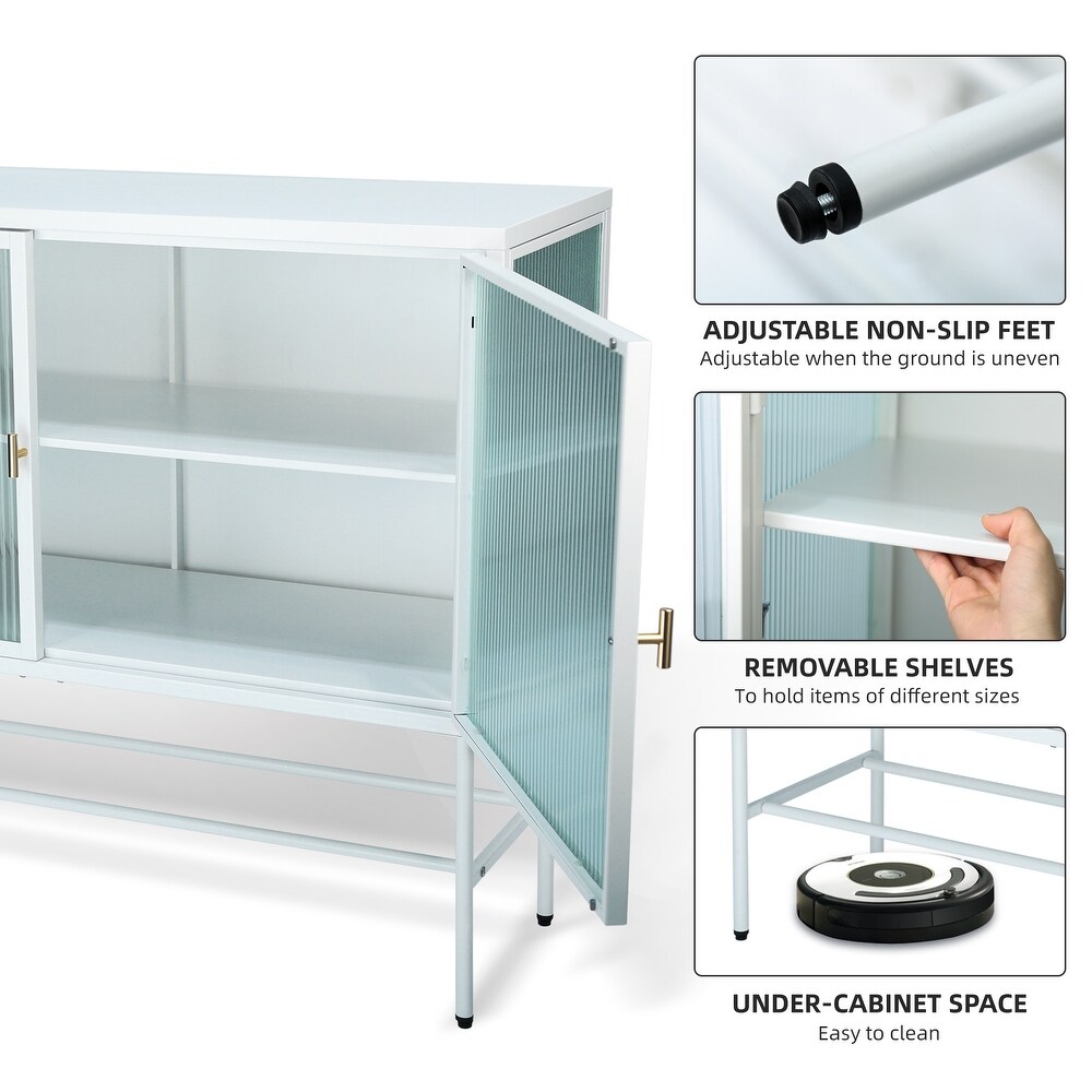 Sideboard Buffet With Fluted Glass Doors Detachable Shelves