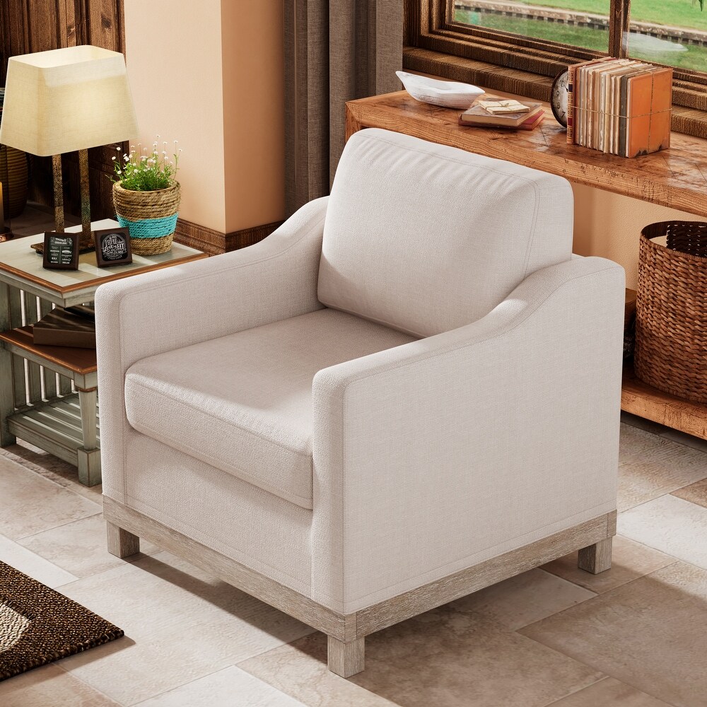 Streamlined Accent Chair Beige Linen Single Sofa Chair Lounge Chairs