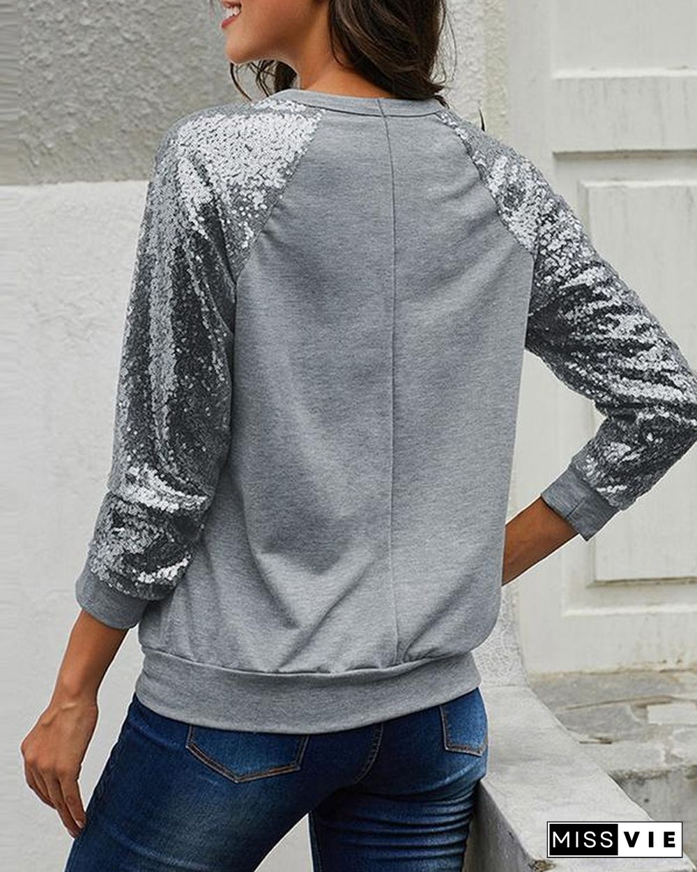 T-Shirt With Sequined Sleeves